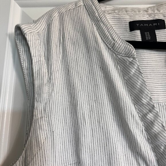 Tahari Striped Linen-Rayon Button-Down Dress – Size 12 – Beige & White - Picture 6 of 9